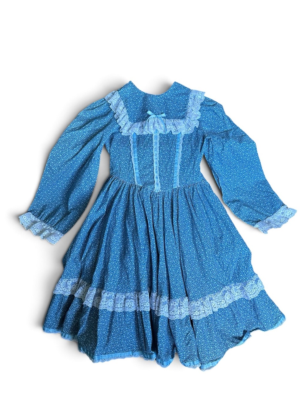 Vintage Girls Dress Prairie Tie Back Ditsy Floral Ruffles Size 10 Sailor